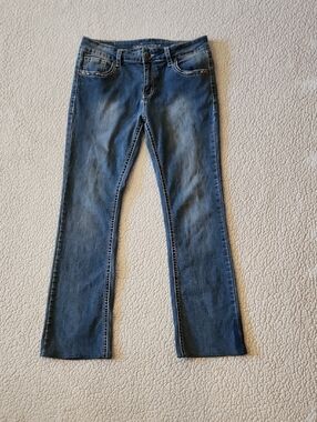 Wired Heart Distressed Embellished Pockets Embroidered Detail Bootcut Jeans